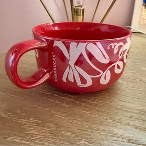 New Large 16oz Starbucks Wide Mug - Christmas Red & Bows